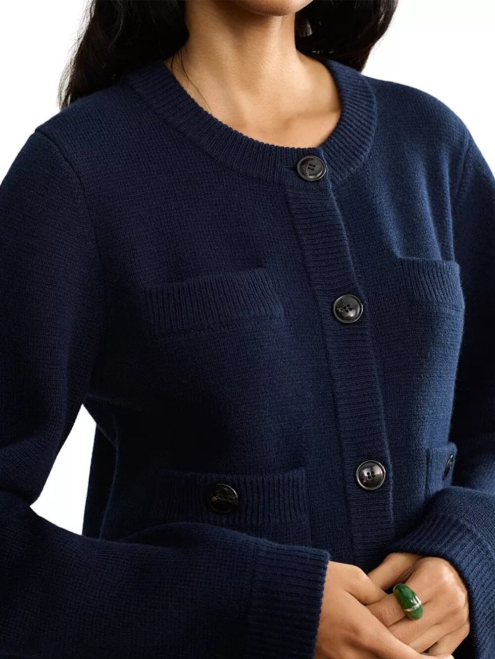 Jenni Kayne Cardigan Sweater M Cashmere Wool Navy Blue Business Casual Office
